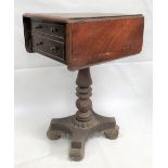 William IV mahogany pedestal Pembroke style work table with opposing single drawers and dummy