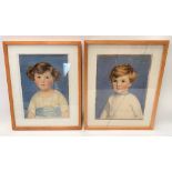 Early 20th Century British School A pair of portraits depicting a boy and a girl Monogram AVI Both