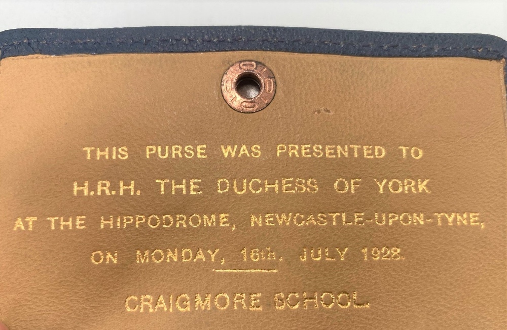 A leather purse presented to H.R.H. The Duchess of York (later Queen to George VI and the Queen - Image 2 of 2