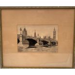 STAN C. HUNT Westminster Bridge Ink and wash Signed 20cm x 30cm; together with a surreal ink