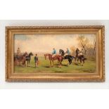 J. WOOG (19th Century British) Pair of horseracing scenes, Oil on board, Both signed, Both 14cm x