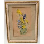 MARJORIE BLAMEY Still life of flowers Gouache Signed Artist's label to the back 16 x 9.5cm