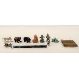 Collection of animal figures, including four modern in cold painted bronze, including a cat and