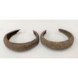 Pair of Viking bronze bangles with incised line and dot decoration, width of largest 6.5cm (2).