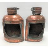 Pair of copper port and starboard ship's lamps (both af).