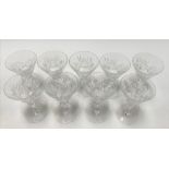 A set of nine Webb cut crystal cocktail glasses, height 10cm.