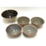 A set of three St Ives Leach studio pottery standardware bowls, together with two other bowls (5).