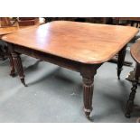A Victorian mahogany rectangular dining table (no longer extending), raised on turned and fluted