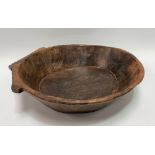 A large rustic circular wooden bowl, diameter 39.5cm.