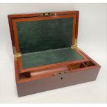 A Victorian mahogany writing slope with fitted interior and later writing inset, with brass recess