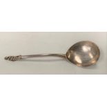 A white metal 16th Century style apostle spoon with pear shaped bowl, length 16cm, weight 53.9g
