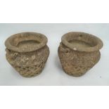 Pair of early 20th Century reconstituted stone garden pots signed Cotswold Studios Glos, diameter
