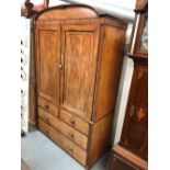 19th Century mahogany boxwood banded linen press, the arch top over a pair of boxwood strung