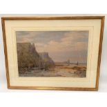 CHARLES BROOK BRANWHITE (1851-1929) Coastal landscape with beached boats Watercolour Signed 39 x