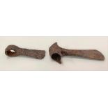 Viking iron axe head, length 19cm; together with one other smaller axe head, length 14cm (2).
