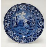 A 19th century blue and white transfer printed dish by Andrew Stevenson in Faulkborn Hall pattern,