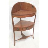 George III mahogany ebony inlaid corner three tier washstand.