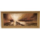 JOHN BAMPFIELD (1947) Crimean Battle Scene, Oil on canvas, Signed, 45cm x 121cm