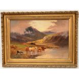CHARLES W. OSWALD (19th century British) Cattle in a highland landscape Oil on board Signed 50 x