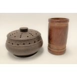 A Chinese Yixing lidded incense burner, stamped seal mark to the base, diameter 13cm; together