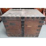 An oak iron bound silver chest with loop carrying handles, width 82cm.