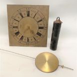 A 30 hour long case clock movement with 10in brass square dial, height 204cm.