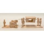 19th Century Indian ivory group carved as a litter with four bearers, on rectangular base, length