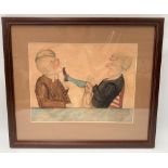 A humorous early Victorian caricature watercolour depicting two figures, one pulling out a tooth,