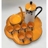 A Royal Worcester Art Deco coffee set for six comprising coffee pot, six coffee cans and saucers and