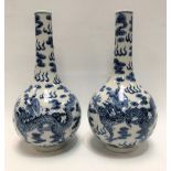 Pair of Chinese underglaze blue decorated bottle vases, decorated with a phoenix and dragon