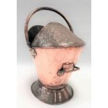 Victorian copper coal helmet with foliate embossed decoration, height including handle 48cm.