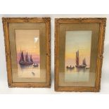 VERNON HARDY Ships at dusk A pair of watercolours Both signed 38 x 18cm