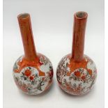 Pair of Japanese Kutani bottle vases, height 22cm