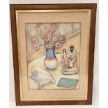 AGNES DREY (1890-1957) Still life with Staffordshire group Watercolour Signed 48cm x 38cm