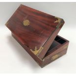 19th Century hardwood brass bound writing slope, hinged to reveal a fitted interior with black