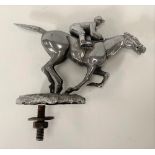 An Art Deco chromium plated racehorse and jockey car mascot by Desmo, height 10cm