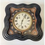 A French vineyard wall clock with 9in dial and with abalone inlaid surround and ebonised frame,