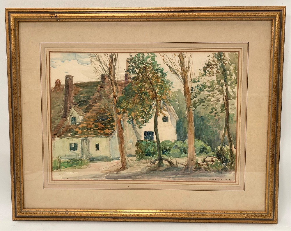 ALEXANDER JAMESON (1873-1937) The White Cottage Watercolour Signed and dated 1914 35cm x 50cm