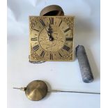 A 30 hour brass 10in long case clock movement, the dial signed Frans Pile, Honiton, height 203cm.