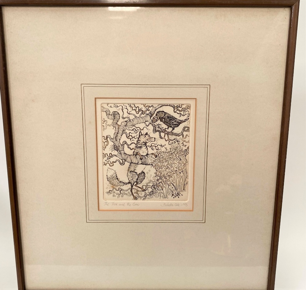 BABETTE COLE (1949) (20th century) 'The Fox and the Crow' and 'The Milk Lady', Etching, Signed,