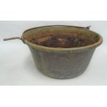 A large industrial size copper preserve pan with iron swing handle, diameter 62cm