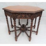 Victorian burr walnut veneered and solid walnut octagonal centre table, the burr veneered, feather