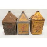 Three vintage tractor oil cans, two for Shell, the other for Moboil, each height 50cm.