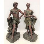 A pair of early 20th century bronzed spelter figures, 'Genie Du Travail' and 'Glorification Du