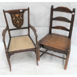An Edwardian child's boxwood and ivory marquetry inlaid elbow chair, height 71cm, together with a