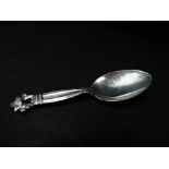 A Georg Jensen sterling silver caddy spoon, export hallmark for London 1950, stamped Sterling Denmar