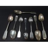 A set of five early Victorian silver Fiddle pattern dessert spoons, maker WE, London 1840,