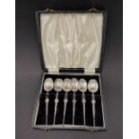 A set of six silver annointment demi tasse spoons, maker JR, Birmingham 1957, weight 2oz approx.