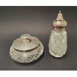 A silver lidded cut glass squat circular powder jar, Birmingham 1933, together with a silver