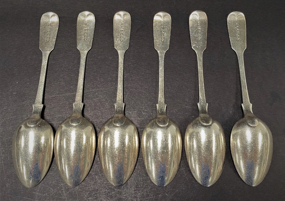 A Victorian silver set of six Fiddle pattern teaspoons, maker GA, London 1858, weight 4oz approx. - Image 2 of 2